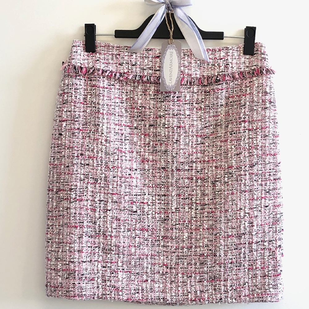 WHBM Pink Tweed Skirt with Fringe